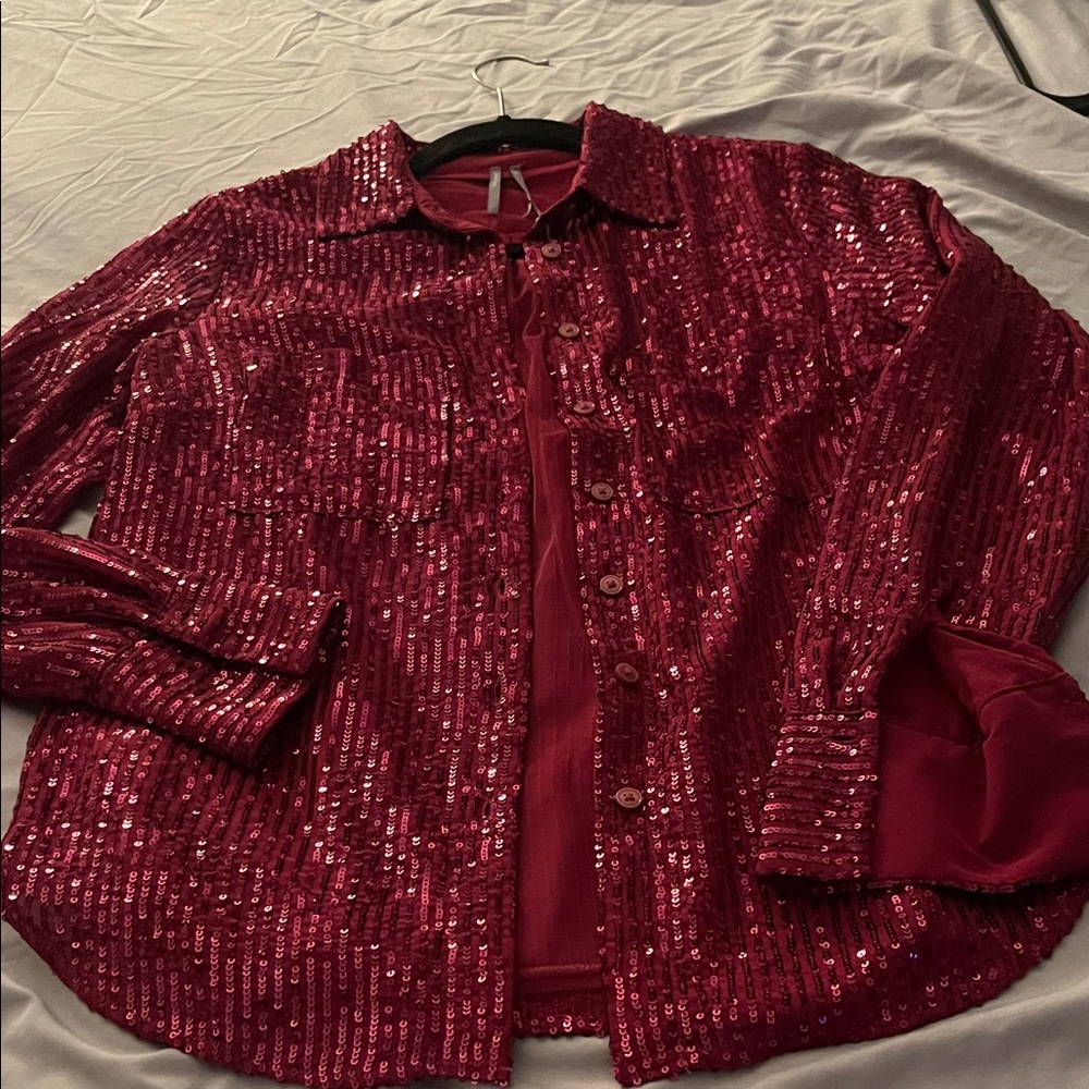 Anthropologie Sequin Blouse in Deep Red or cranberry
